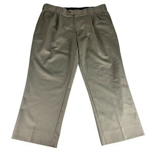 Savane Pleated Front Straight Leg Chino Pants Men 38x25 Tan Elastic Waist Hemmed